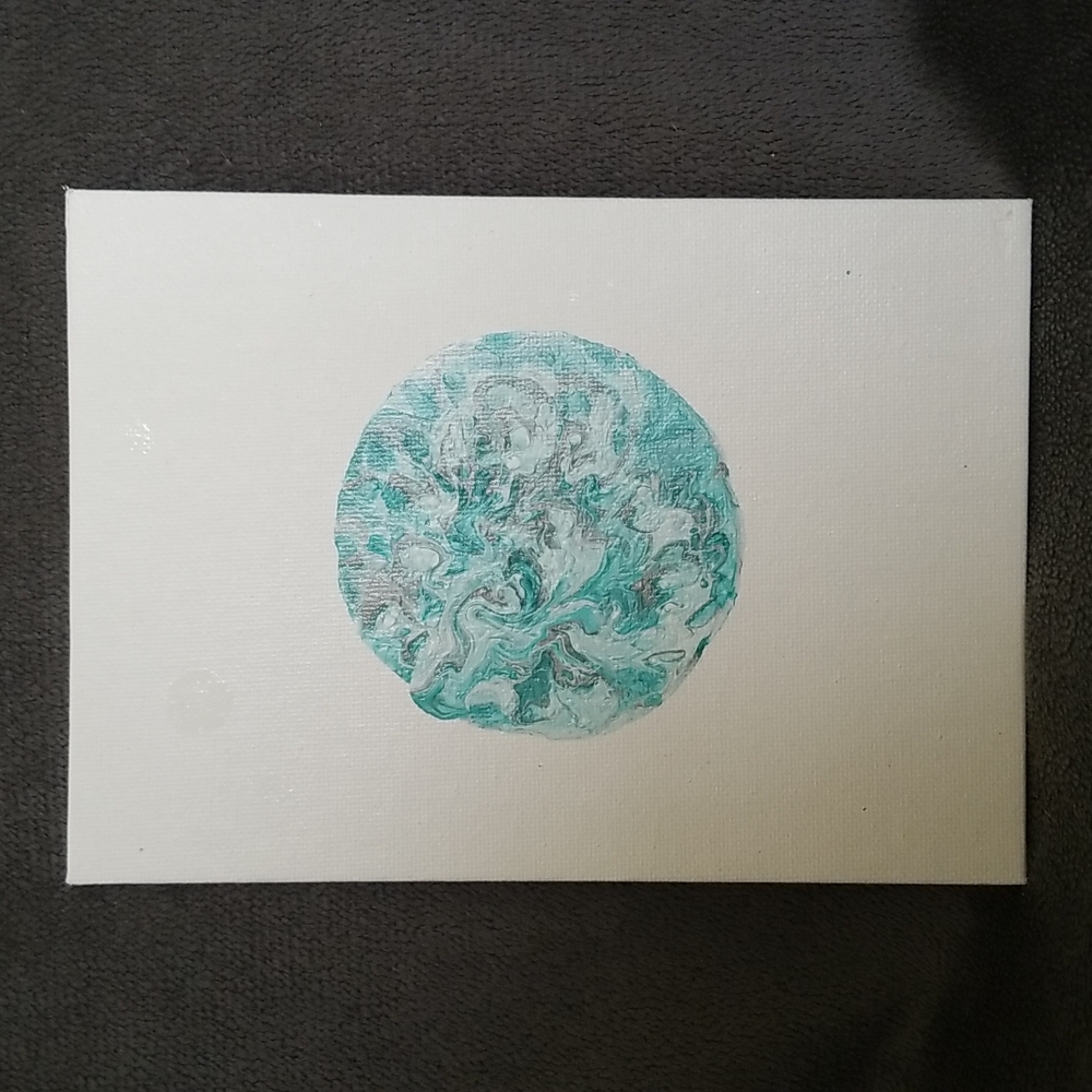 5×7 Teal White and Silver Marble Painting